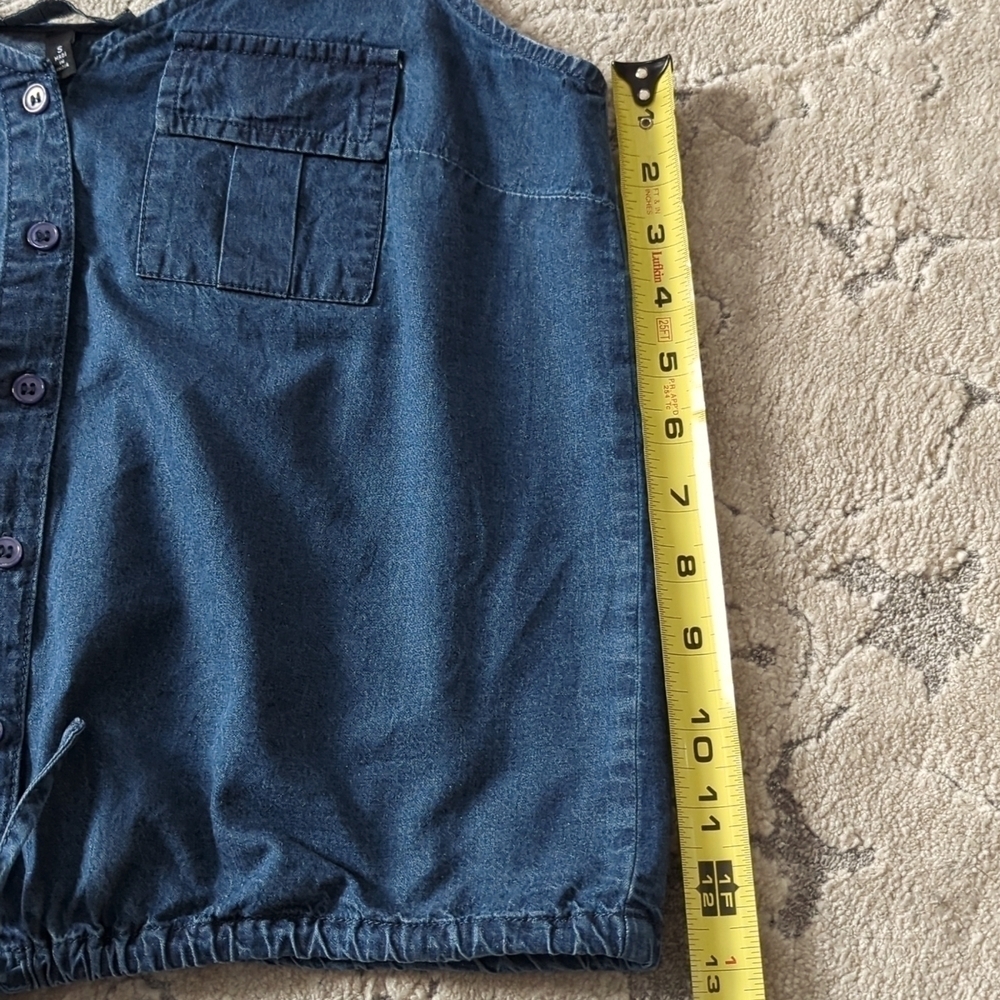 Derek Heart Denim Top Drawstring Tie Waist Button Up Size Small - Picture 10 of 12